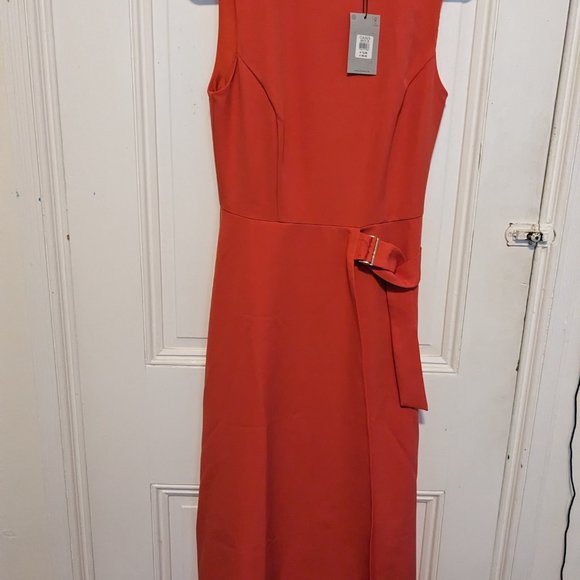 Orange belted wrap midi work dress US size 6 NWT - Picture 3 of 5